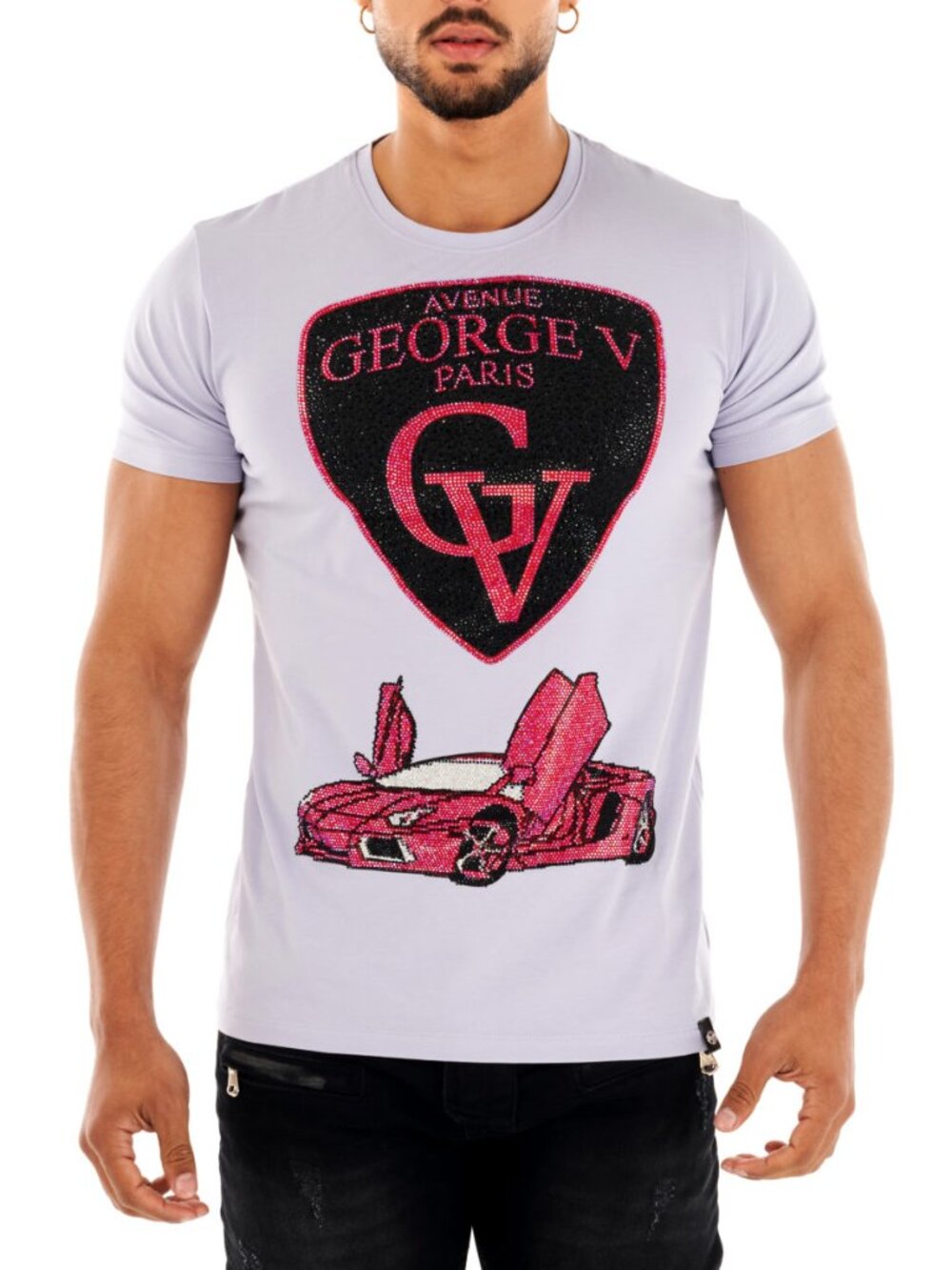 Avenue George V Paris Purple T-Shirt LAMBORGHIN Rhinestone TEE GV-2229 L